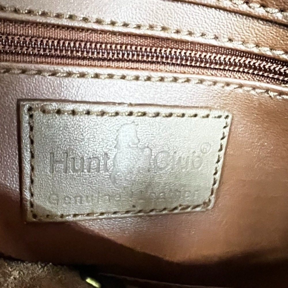 Vtg Hunt Club Leather Brown/Carmel Crossbody Bag Turn Lock Brass 7x10.5x2" MINT - Picture 3 of 8